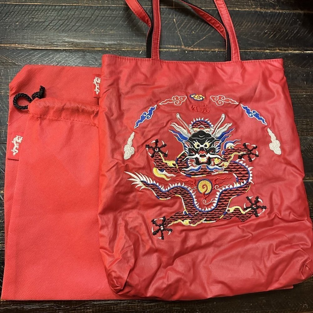 Embroidered Dragon Tote Bag with Dust Bag